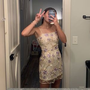 Lucy in the Sky Amari Gold Floral Mesh Dress (Size Small)